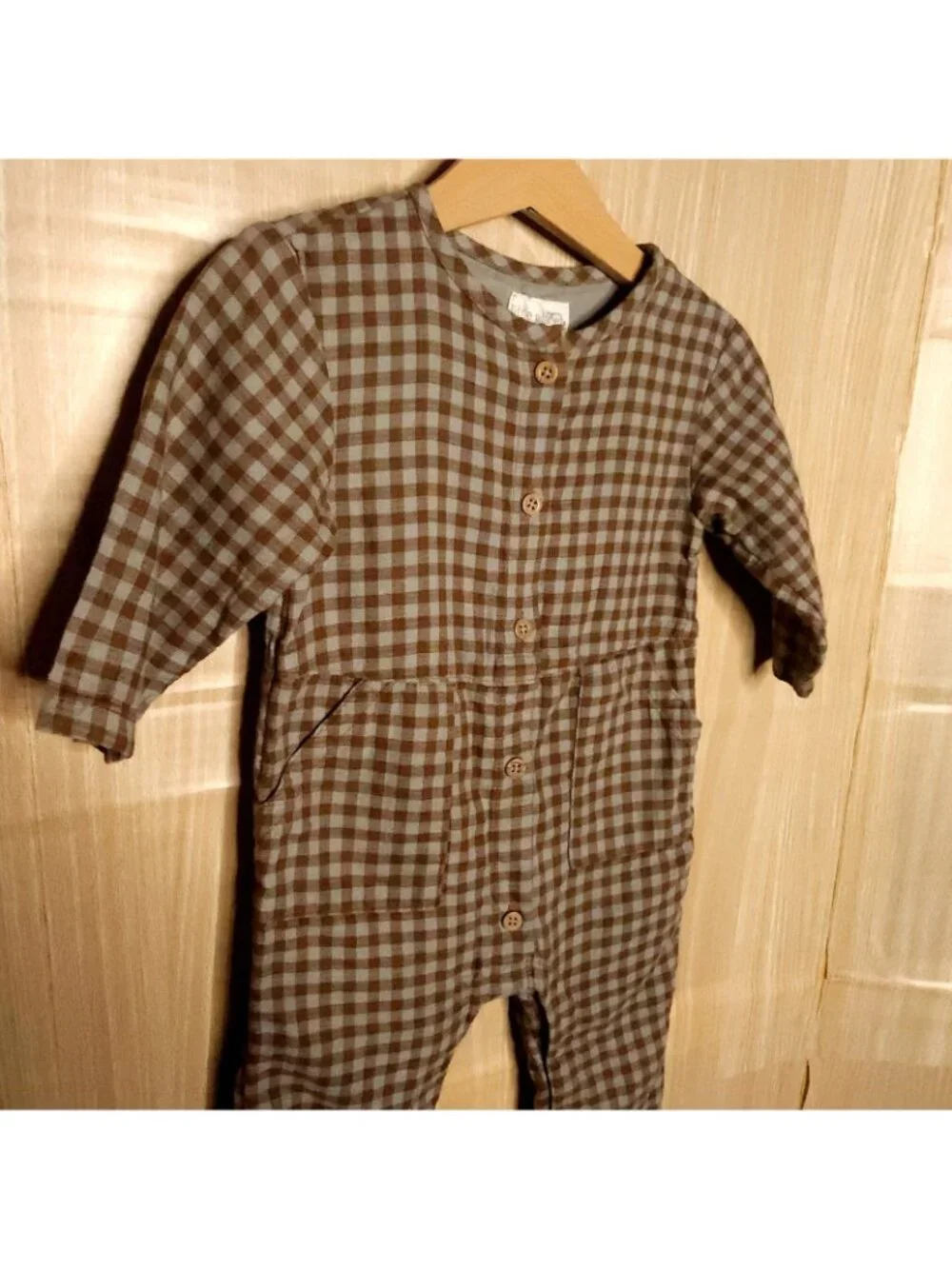 Little Planet Infant Gauzy Cotton Brown Blue One Piece Outfit 9 Months